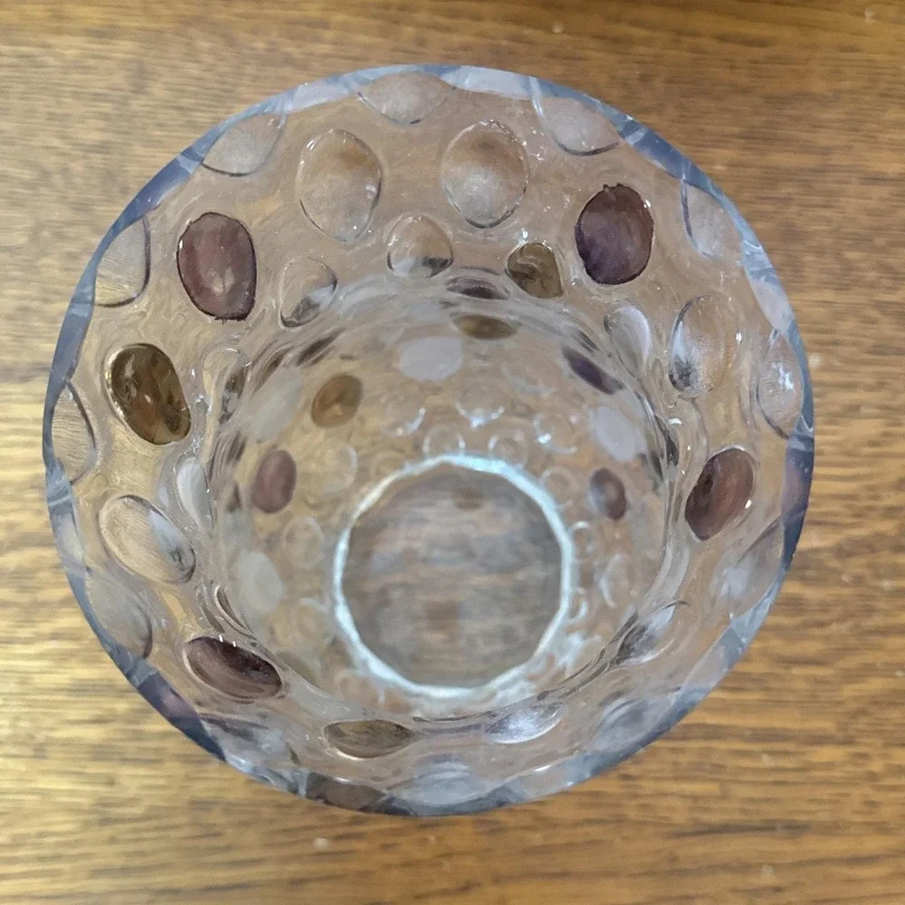 Mid Century Bohemian Art Glass Vase Amber Purple Frosted Coin Dot Thumbprint 8